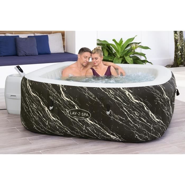 BESTWAY aufblasbarer Whirlpool - Lay-Z-Spa Hollywood - 140 Luftdüsen - 180 x 180 x 66 cm - 4 bis 6 Sitze - Quadratisch (Abdeckung, Kartusche)