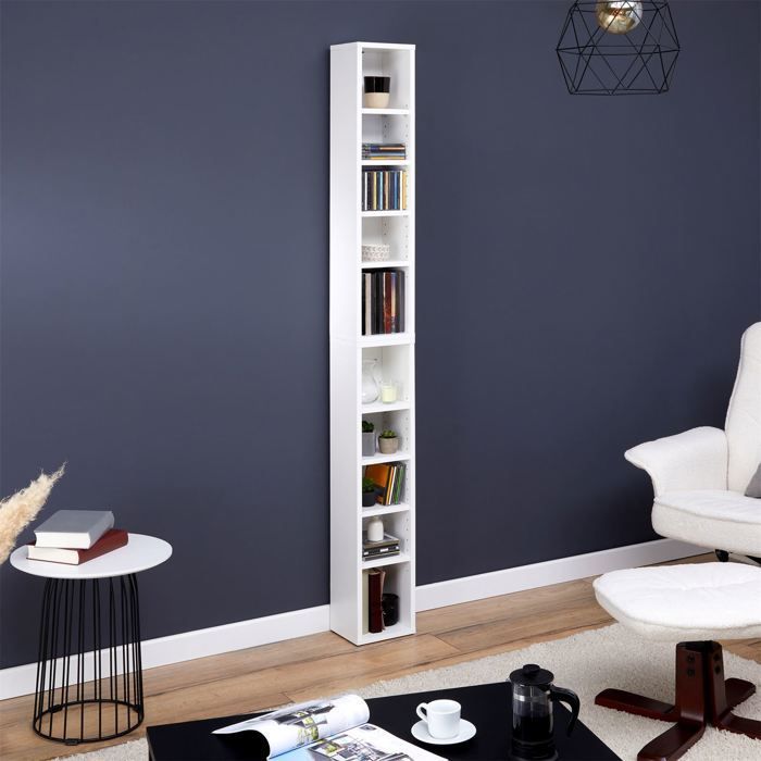 MUSIC modular shelving for CDs and DVDs, set of 2 column storage units with 10 compartments, in matte white melamine