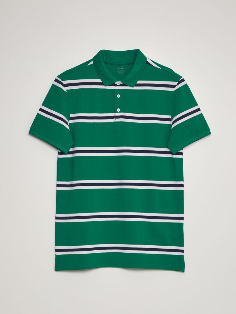 Gestreept katoenen piqué poloshirt - GROEN
