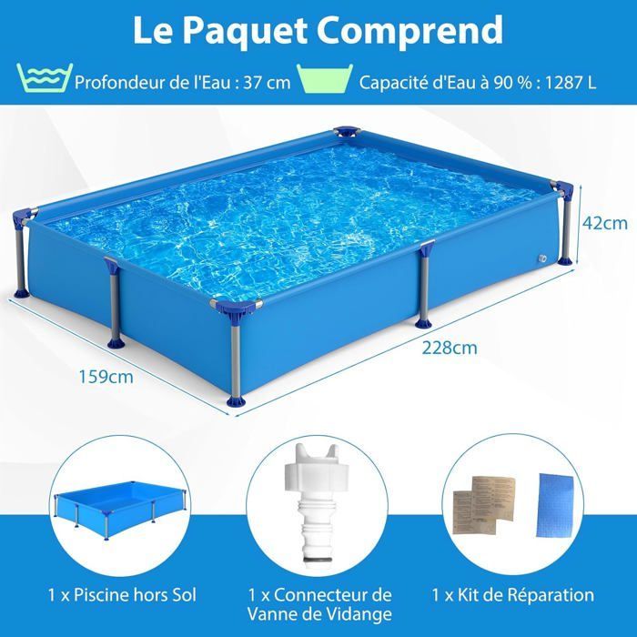 Piscina elevada GIANTEX de 2,28 x 1,59 x 0,42 m, estructura metálica, paredes de PVC resistentes, fácil de montar, garantía de más de 3 años.