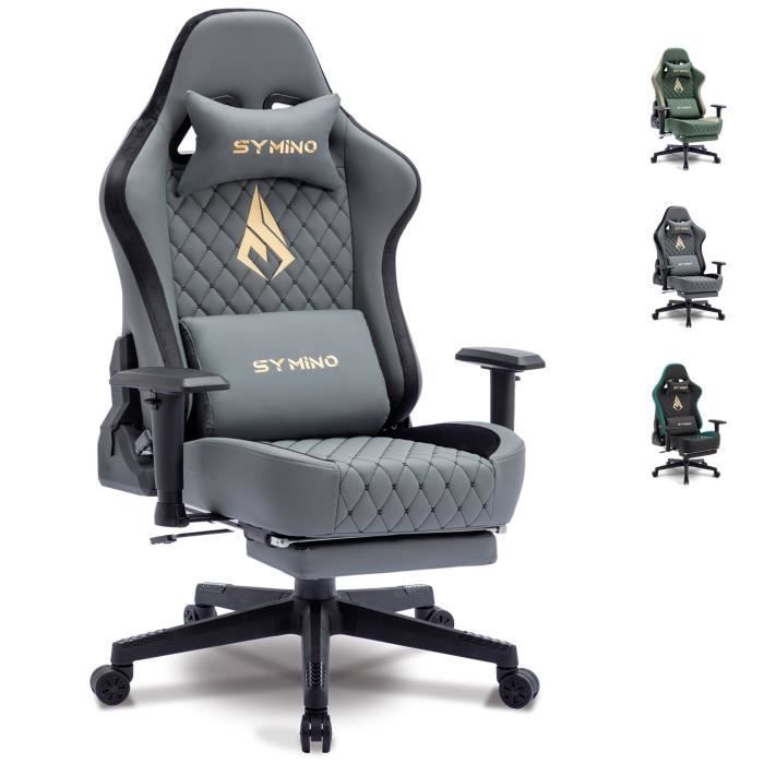 Symino Gaming-Stuhl, ergonomischer Rennstuhl, verstellbarer Drehstuhl mit Fußstütze, Grau