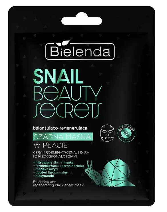 Bielenda Snail Beauty Secrets Balansująco-regenerująca czarna maska w płacie