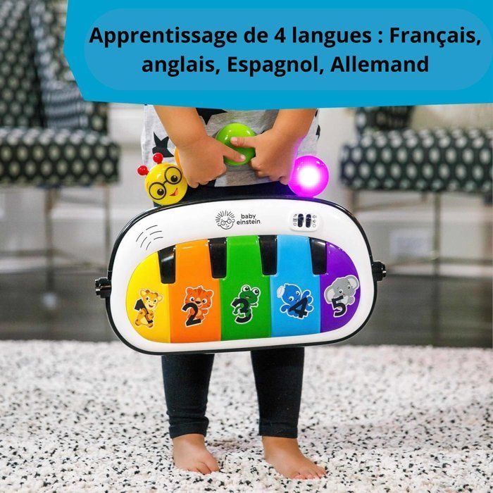 BABY EINSTEIN  Kickin’ Tunes Tapis de sol éveil bébé évolutif, 4-en-1, jouet piano amovible, arche, cadeau bébé, multilingue