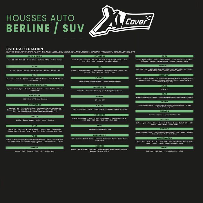 Housses auto - XLCOVER - SUV/Berline - Fractionnable - Housses assises/dossiers avant, appuis-tête et banquette arrière