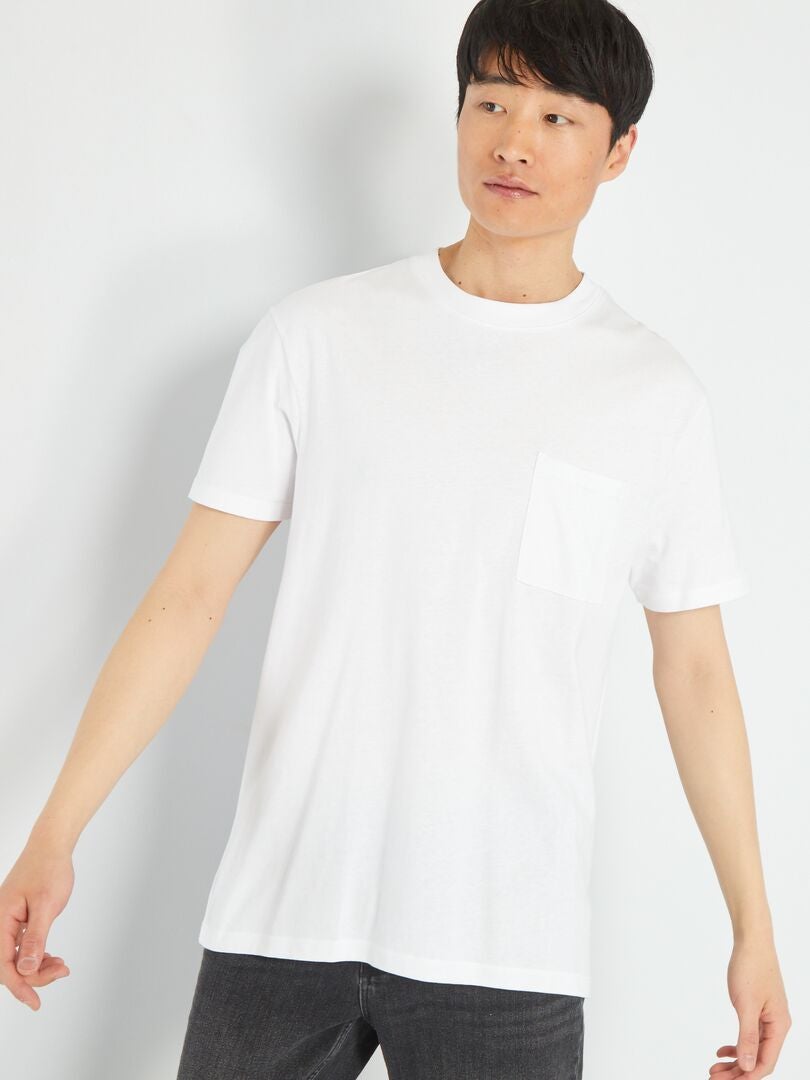 Camiseta de punto holgada con bolsillo - Blanca