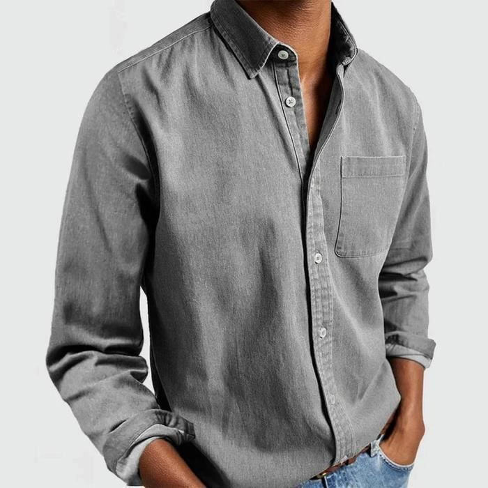 Camicia da uomo a maniche lunghe, vestibilità regolare, con taschino, casual, taglie forti, tinta unita - Taglia UE - Blu navy