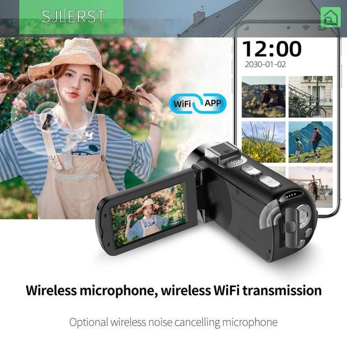 Caméra de Vidéo, Caméscope 4K 64MP 28x Smart Zoom Digital Video Camera, 3 Pouces 270 ° Écran de Rotation