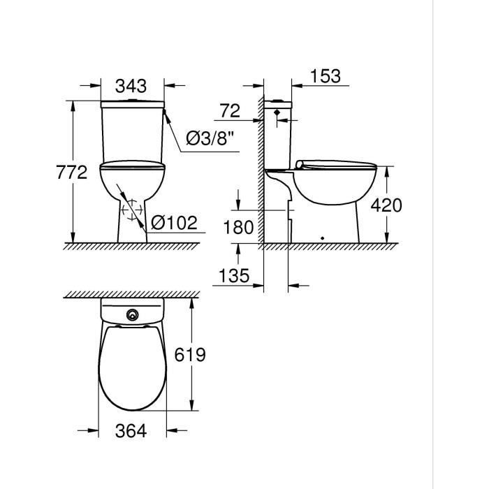 Toiletset - Vrijstaand - Horizontale afvoer - Met rand - GROHE