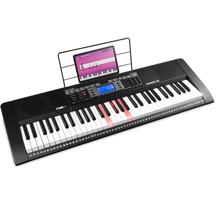 Max Rhapdosy61L - Elektronisk keyboard, 61 opplyste tangenter, med hodetelefoner og stativ inkludert - Ideelt for nybegynnere