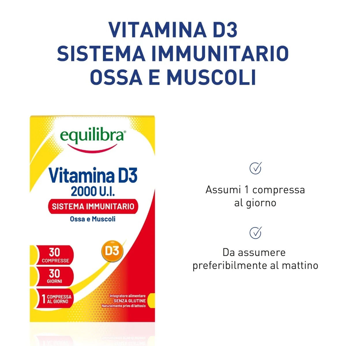 EQUILIBRA Equilibra Vitamine D3 2000 IE 30 tabletten Voedingssupplement voor het immuunsysteem