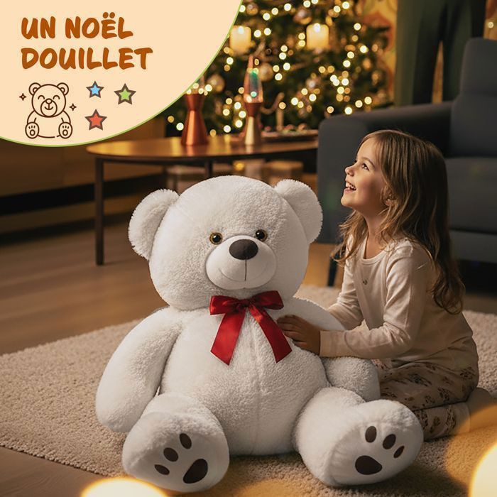 MONZANA® Super Soft Teddy Bear with Bow Tie - Giant 100cm White Teddy Bear - Large Plush Toy - Cute Cuddly Toy