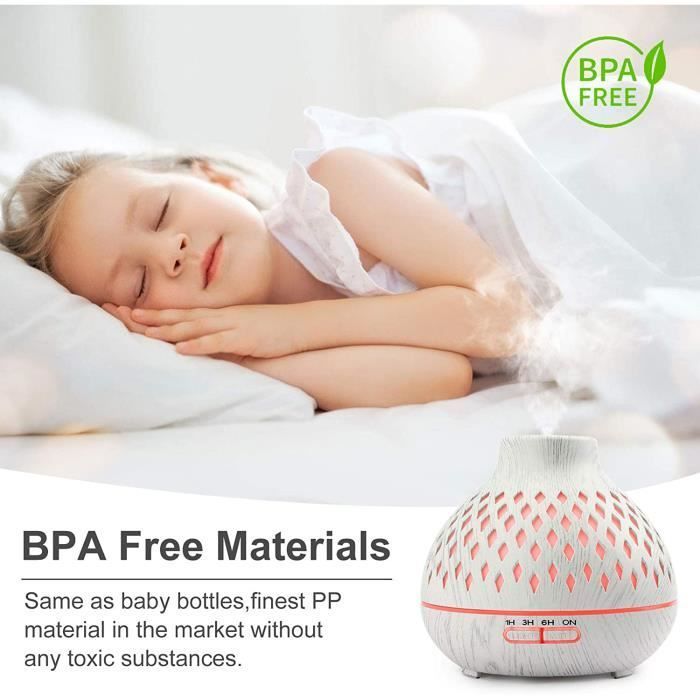 Difusor de aceites esenciales y humidificador ultrasónico AISTUO de 400 ml — 7 LED, blanco