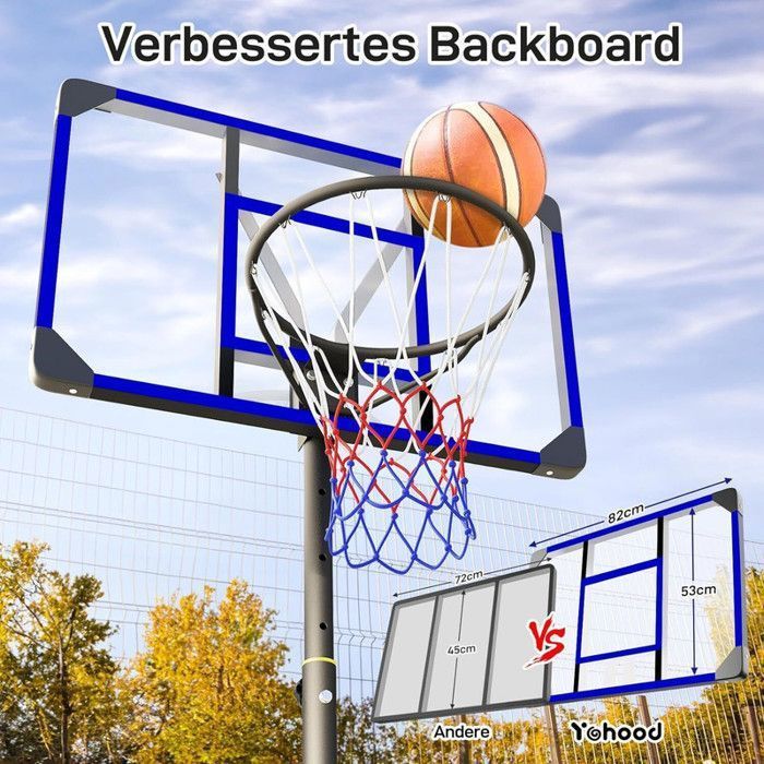 Basketball Hoop - NECHE - Adjustable Height 260CM - Wheels - For Adults and Children