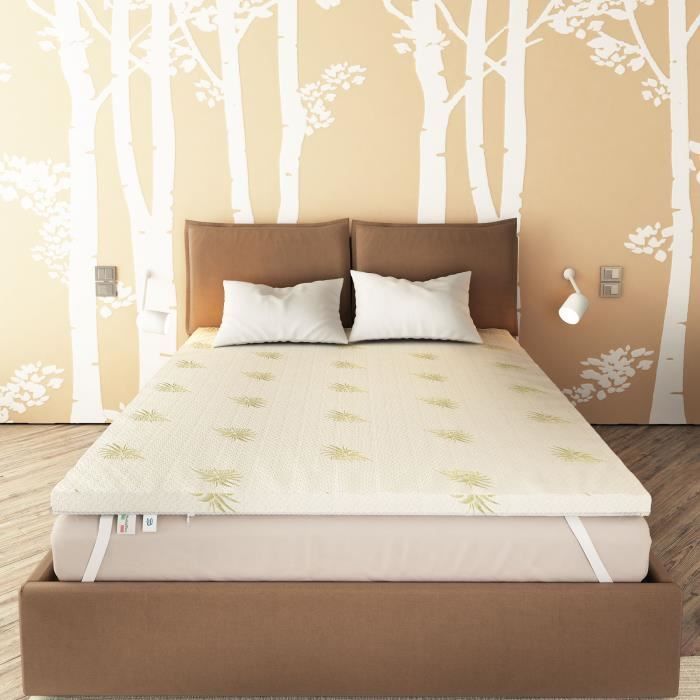 Surmatelas 160x200 cm-Epaisseur 3 cm- Mémoire de Forme ultra frais et respirant- Dehoussable Aloe Vera