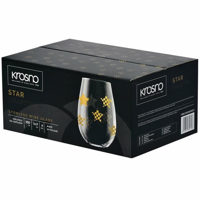 Krosno Grand Verre à Vin Blanc, Eau, Jus sans Pied - Lot de 6 Verres - 500 ml - Collection Star - Lavable au Lave-Vaisselle