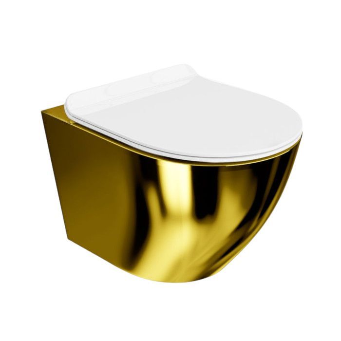 LAVITA Sofi Slim Gold/White Wall-Hung Toilet | Soft-Close Toilet Seat | Rimless Wall-Hung Toilet | Toilet | 365x490x395 cm | White/Gold