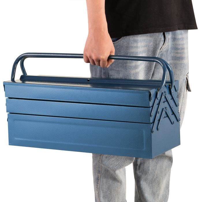 Boîte coffre à outils rangement pratique en acier - bleu - 580x220x210mm