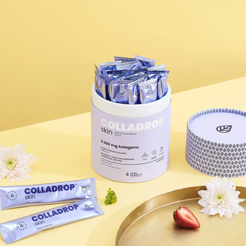 Aura Herbals Colladrop Skin Collagen 5000 mg Suplemento alimentar de colágeno para pele, cabelo e unhas perfeitos