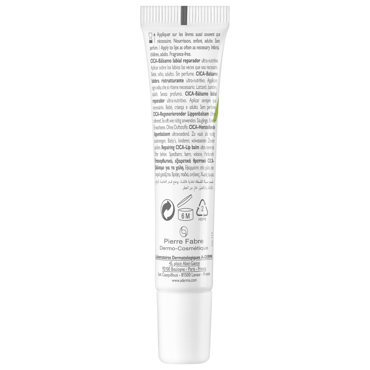 A-DERMA Läppbalsam Dermalibour+ + Reparerande CICA Läppbalsam - 15 ml