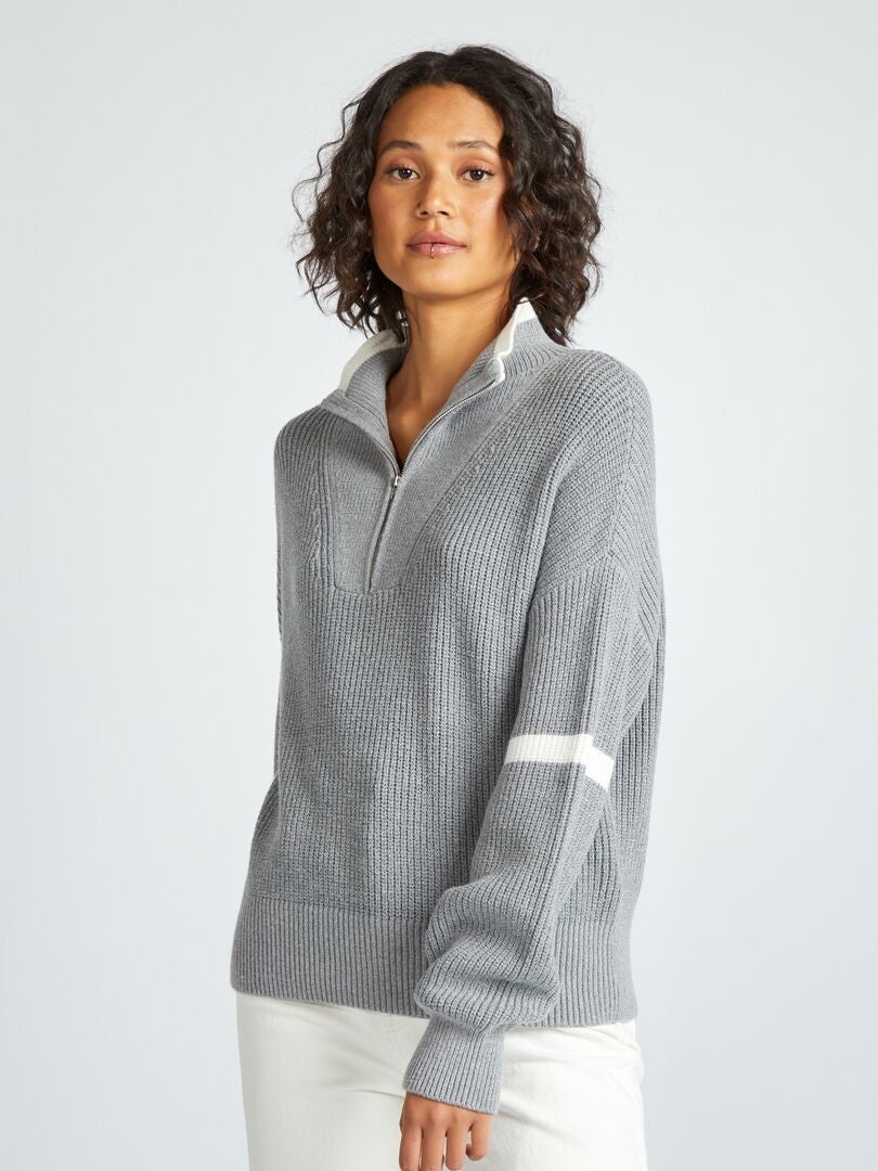 Jersey de cuello alto con cremallera - GRIS