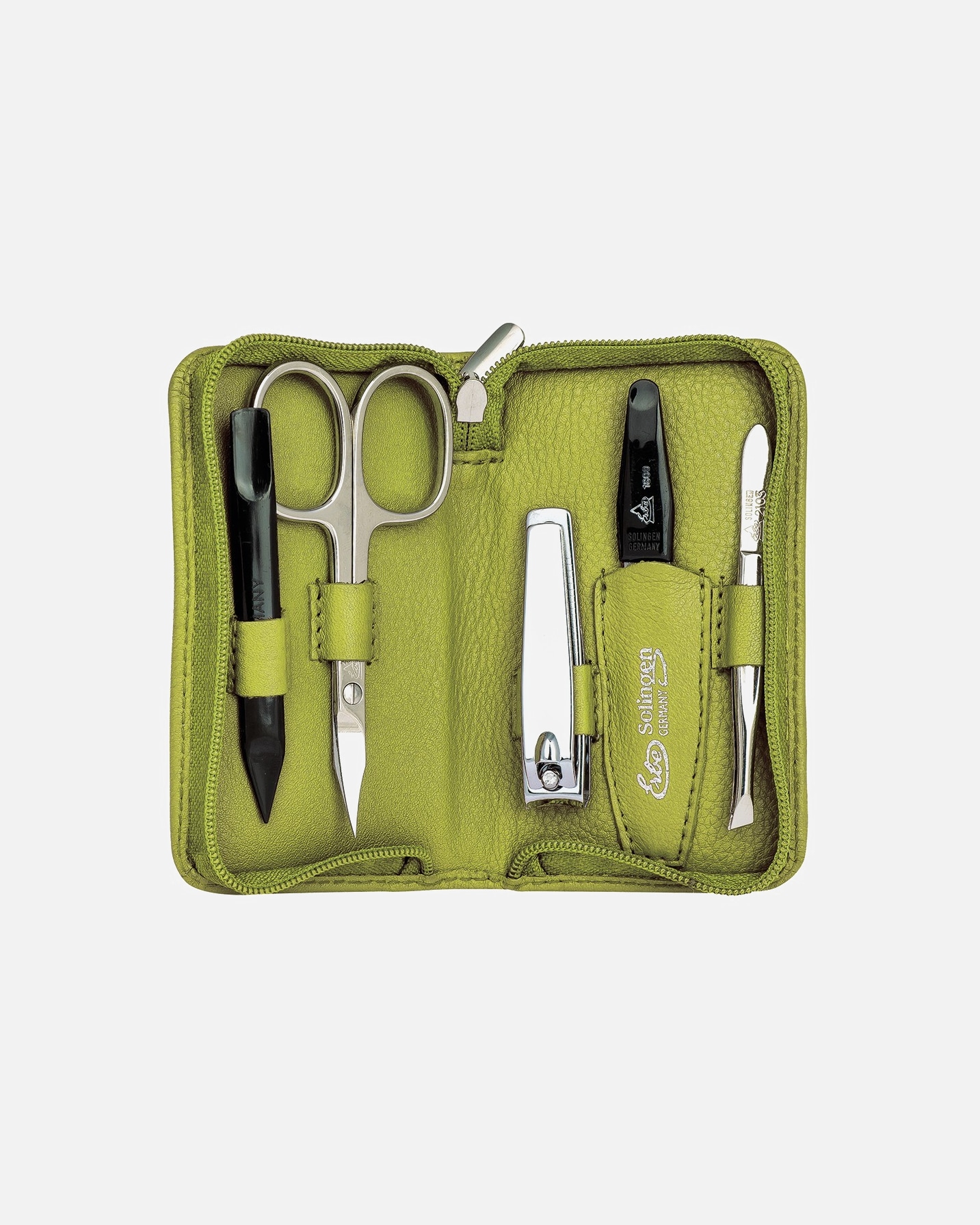 ERBE Etui Siena Maniküre-Etui mit Reißverschluss, Serie „Siena“, grün, 5-teilig – 1 Stück