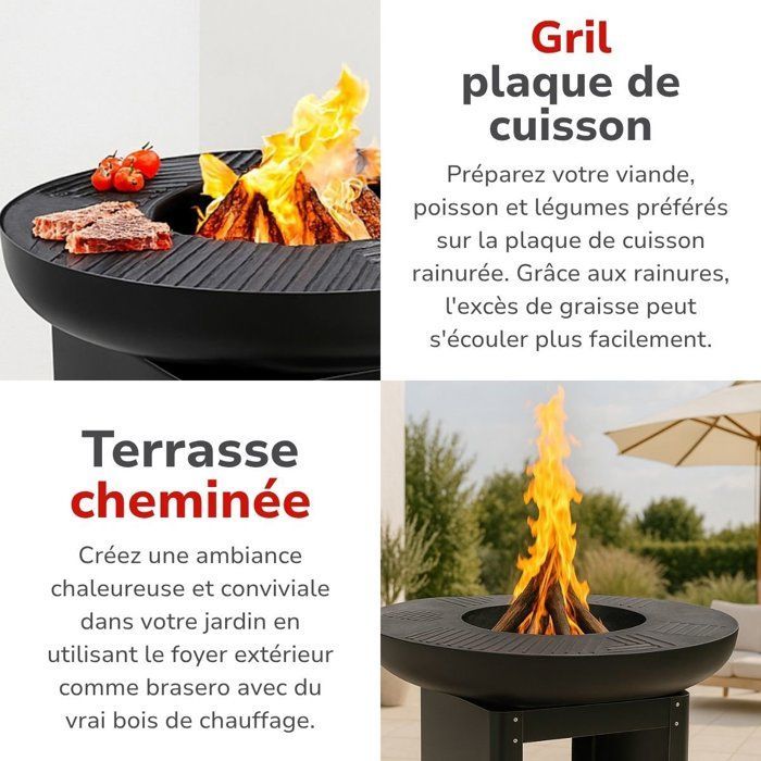 Brasero y parrilla Alpina 3 en 1 - 61 x 90 cm