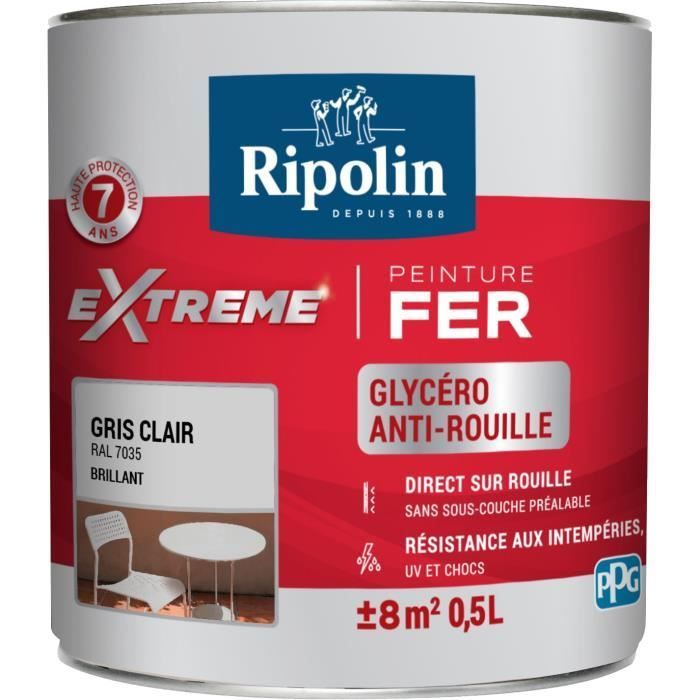 RIPOLIN Buitenverf voor ijzer - Glanzend lichtgrijs, 0,5 liter