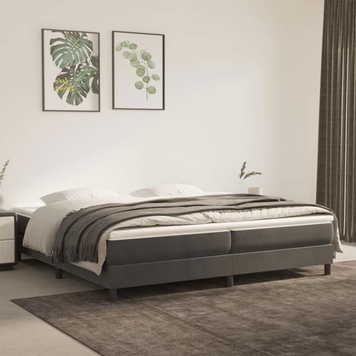 Grå 200 x 200 cm - Træseng - Maksimal belastning 150 kg - Mørkegrå fjedersengramme 200x200 cm fløjl 005_252180
