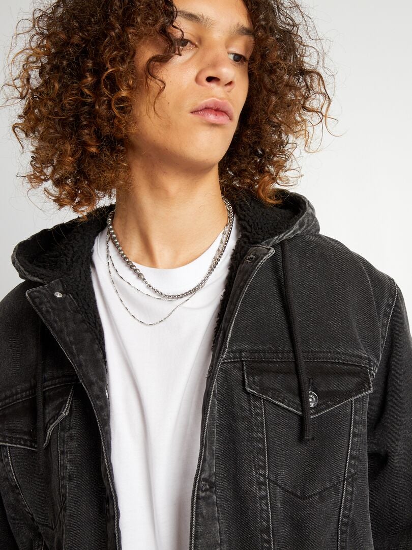Denim jack met capuchon - Zwart