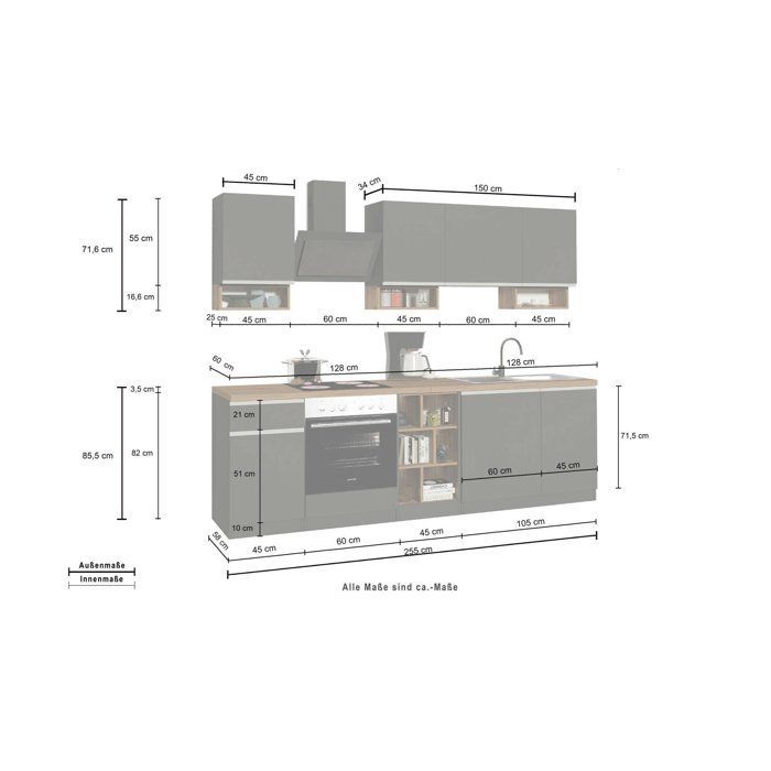 Cocina completa Attimis Dmora, en madera noble gris pizarra.