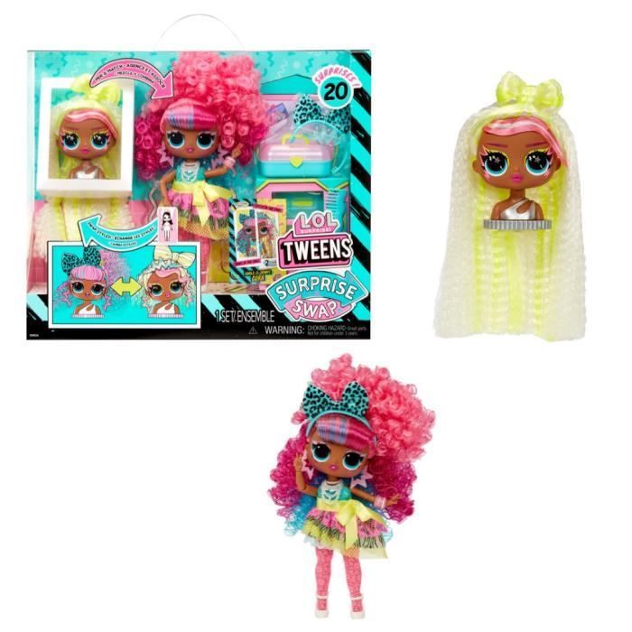 LOL Surprise Tweens Surprise Swap Fashion Doll - Curls-2- Crimps Cora - 1 Tweens-pop van 17 cm, 1 mini-stylinghoofd en accessoires