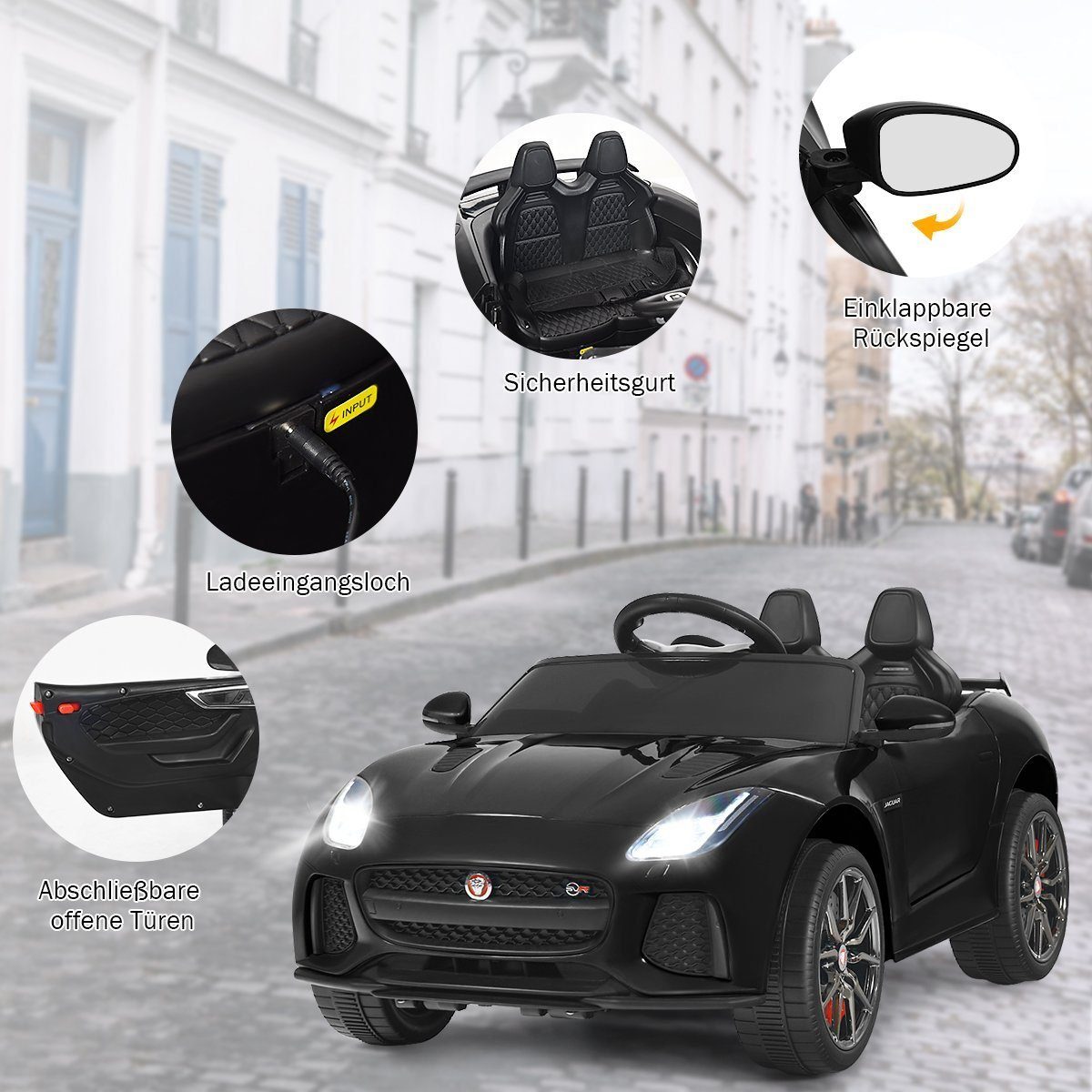 COSTWAY Elektro-Kinderauto Jaguar, met Geschichten & Muziek