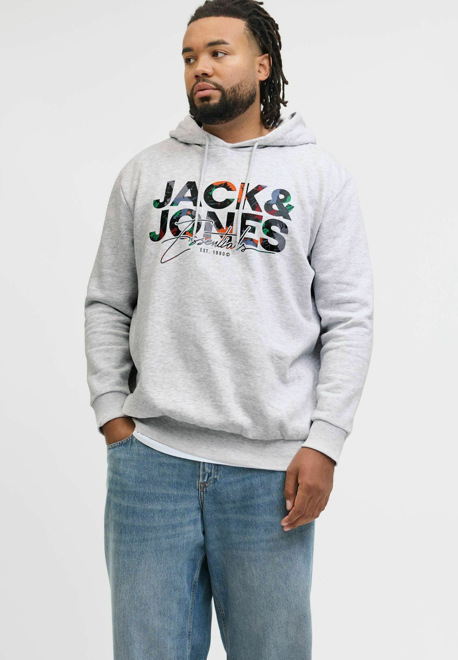 Jack & Jones PLUS SIZE LOGO - Hoodie - Weißmeliert