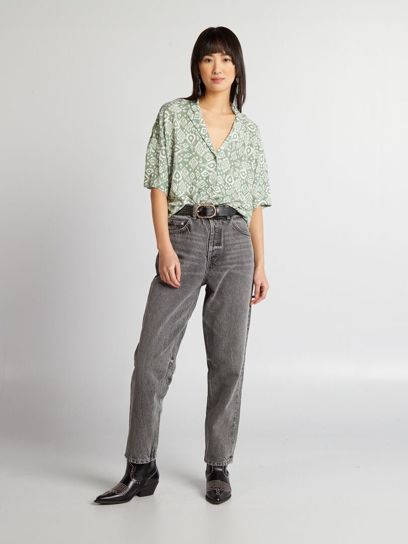 Blouse met korte mouwen van crêpestof - GROEN