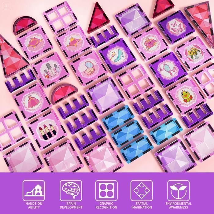 Jeu de Construction Magnétique - KUKUFUN -154 Pièces - Avec poupée princesse maison jouet - Cadeau de Noël Anniversaire pour Fille