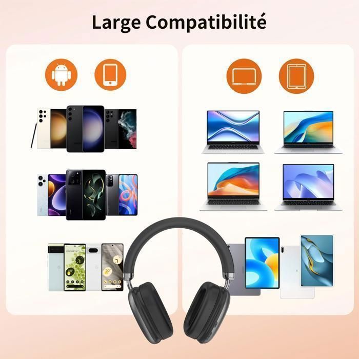 VEATOOL Casque sans Fil Bluetooth 5.3 Égalisation Tri-fréquence Son Stéréo Micro Intégré Autonomie de 40H Noir