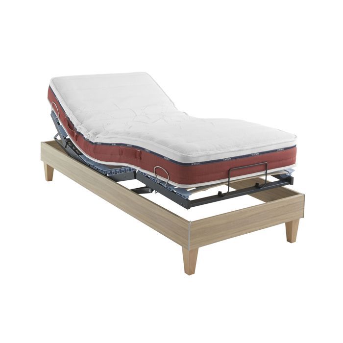 Ensemble matelas relaxation 100% latex, sommier et pieds Crépuscule 600 - SOMEO 2x80x200 - Bois naturel - Garantie 7 ans - Someo
