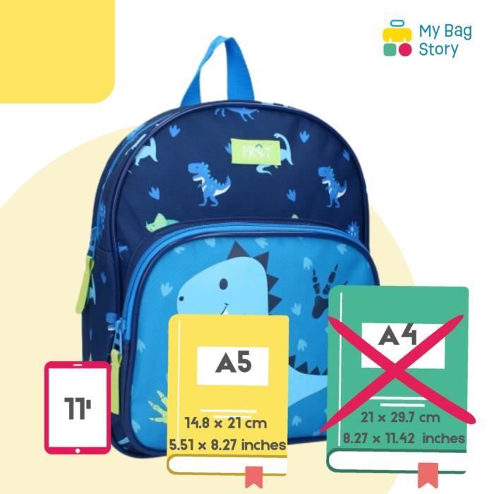 mybagstory - Rugzak - Ready - Dinosaurus - Blauw - Kind - School - Kleuterschool - Kinderdagverblijf - Peuterspeelzaal - Maat 29 cm - Cadeau-idee