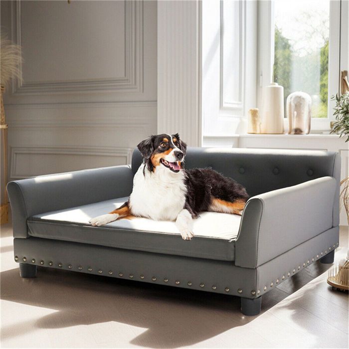 Canapé pour Chien en Cuir - Lit en Hauteur Déhoussable 96x70x40cm