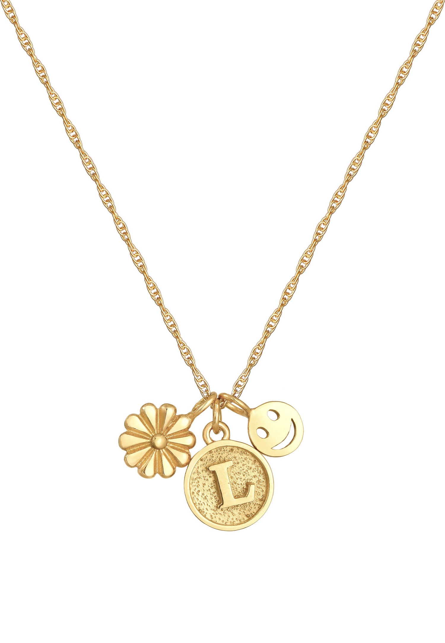 Elli Disque de Fleurs avec Smiling face Lettre L en Argent Sterling 925