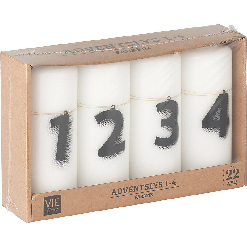 Vie Home Adventskerzen, 4er-Pack, 12 cm, 1-4 Kerzen, weiß