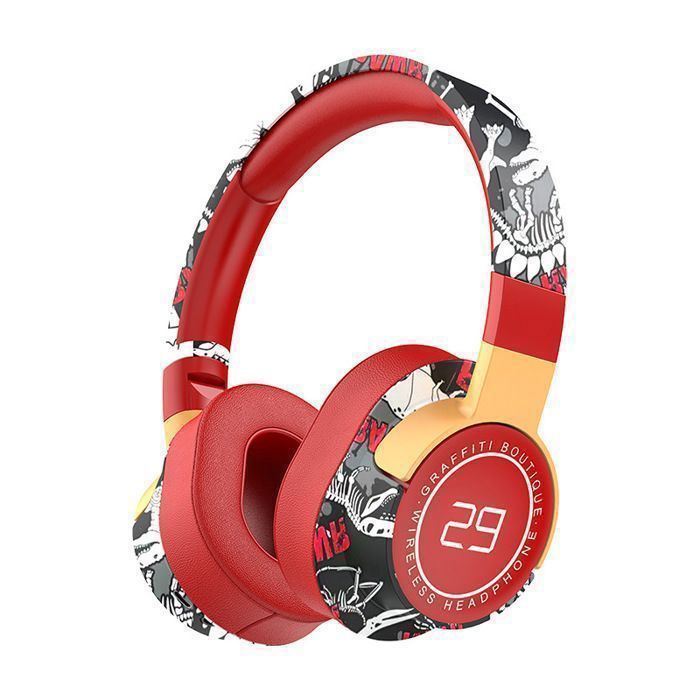 Cuffie LED wireless Bluetooth pieghevoli – Auricolari con cancellazione del rumore, bassi profondi, batteria a lunga durata, ideali per gaming/TV/sport, colore rosso