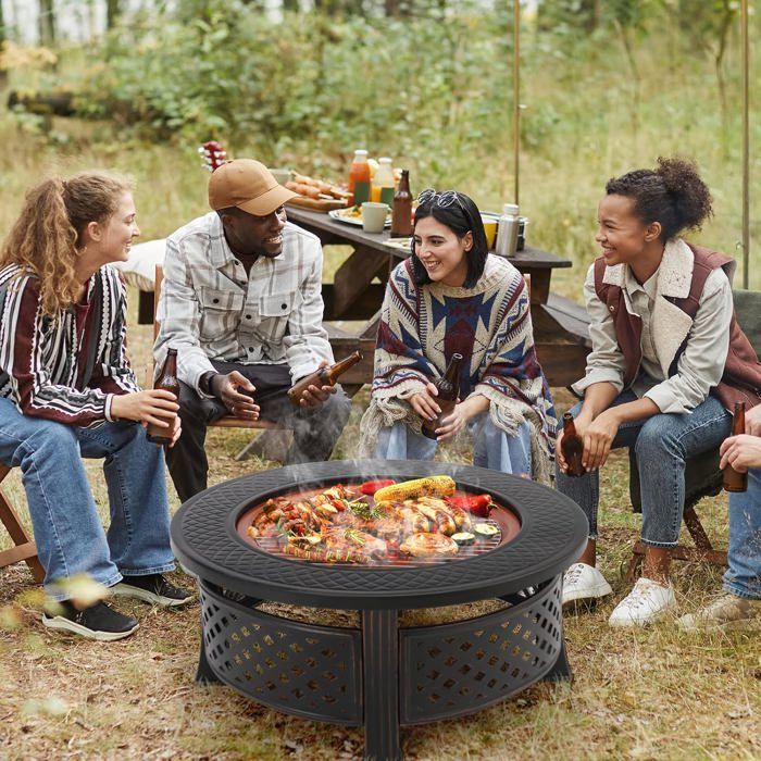 Buitenbarbecue met beschermhoes, 3-in-1 tuinhaard, 80x80x54cm, winterverwarming