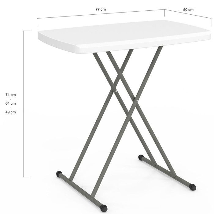 Mesa plegable IDMARKET con 3 posiciones de altura ajustables para camping en interiores y exteriores.