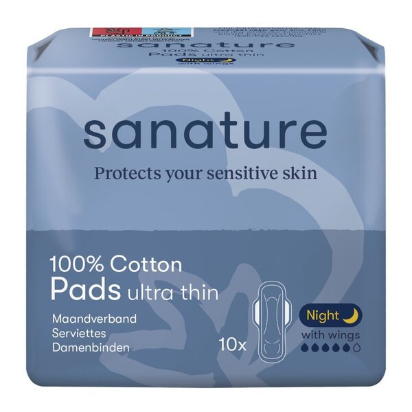 Sanature 100% pamučni ultra tanki noćni higijenski ulošci<br>10 komada