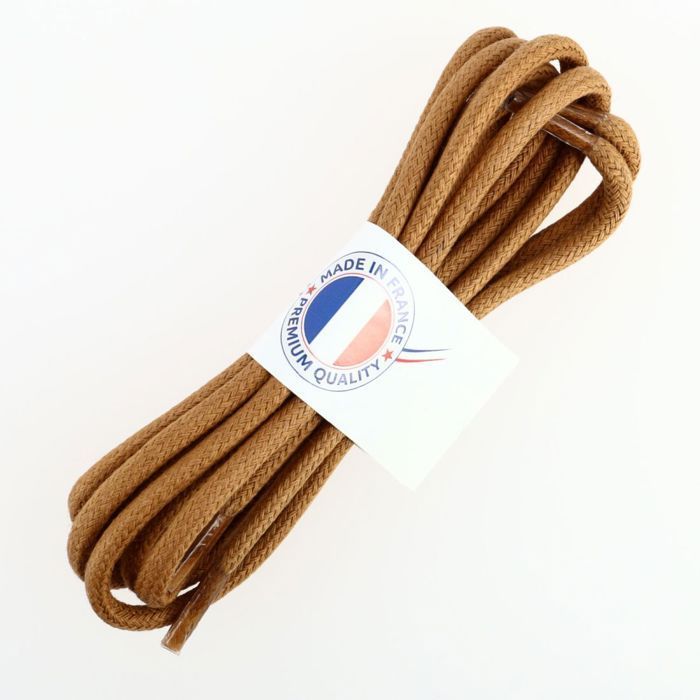 Les Lacets Français - Lacets ronds et très épais - 5mm - 125cm - 100% coton - Couleur : Marron Chameau - FABRIQUE EN FRANCE Entrepri