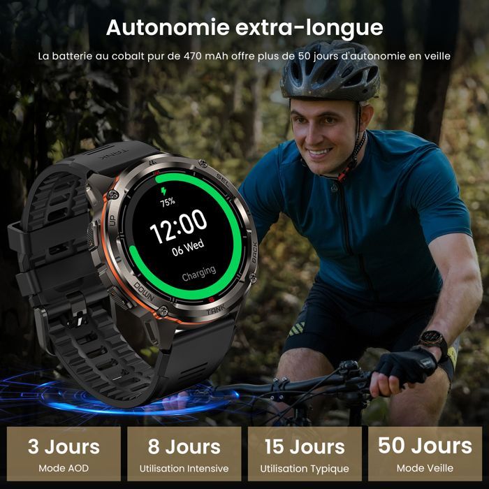 Montre Connectée Homme KOSPET T3 ULTRA2 Montre Sport avec Répondre/appeler, 5ATM, Sommeil ,Podomètre, 1.43