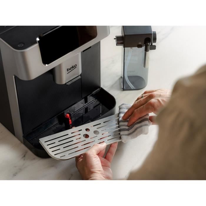 Cafetera con molinillo - BEKO - CEG7348X - 1350 W - 250 g de granos - Negro/Plata
