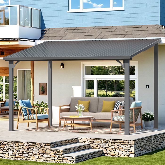 YODOLLA Pergola Murale en Aluminium avec Toit en Métal - Résistante aux intempéries - 2.65x3.65m - Noir