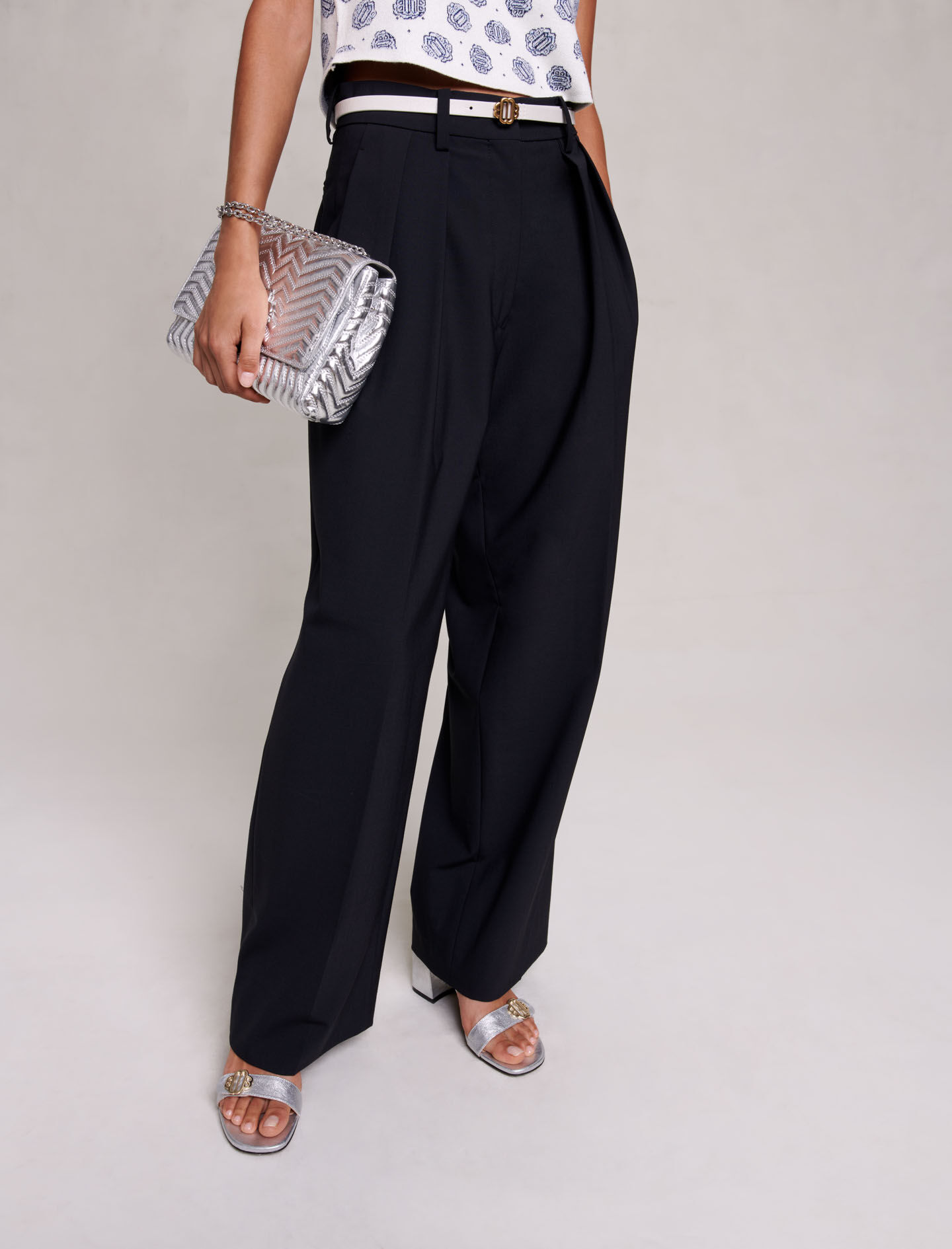 Wijde broek met riem - Zwart